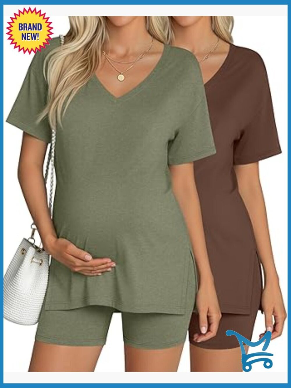 2 Pack Maternity Pajama Set Short Sleeve Lounge Shorts Pregnancy Clothes